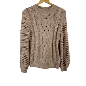 Marled Blush Sweater Cable knit crewneck pearl accent  Size Small
